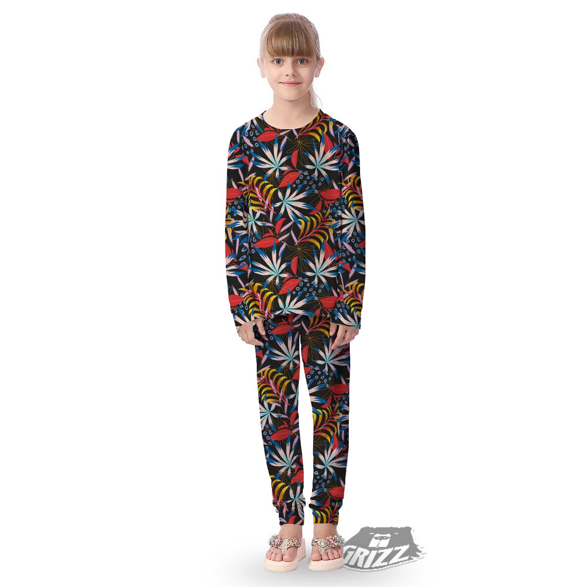 Tropical Floral Retro Hawaiian Print Pattern Kid's Pajamas-grizzshop