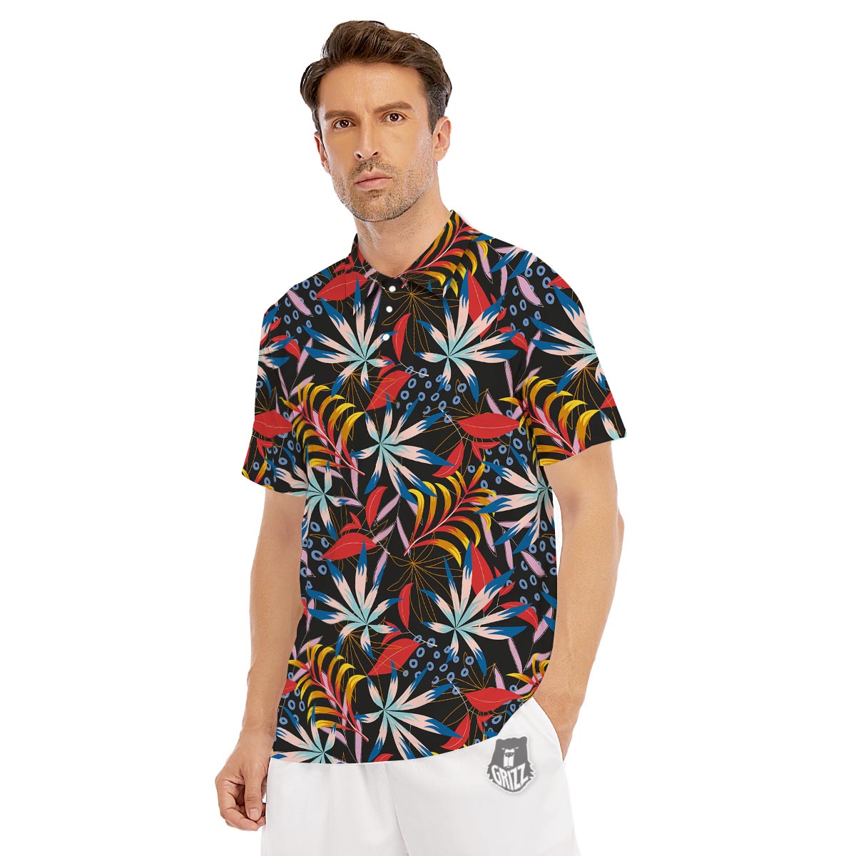 Tropical Floral Retro Hawaiian Print Pattern Men's Golf Shirts-grizzshop