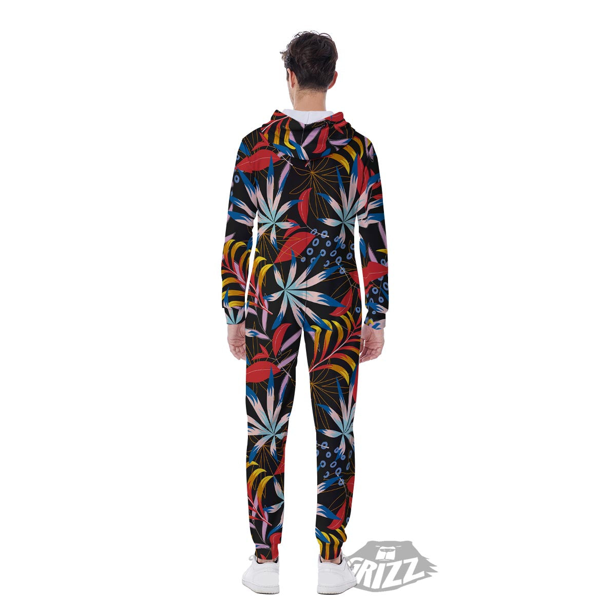 Tropical Floral Retro Hawaiian Print Pattern Men's Jumpsuit-grizzshop