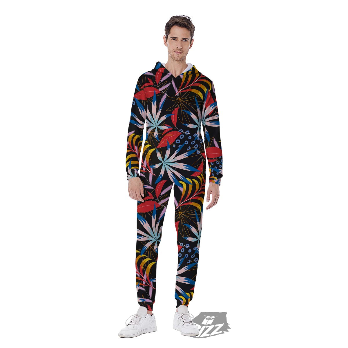 Tropical Floral Retro Hawaiian Print Pattern Men's Jumpsuit-grizzshop