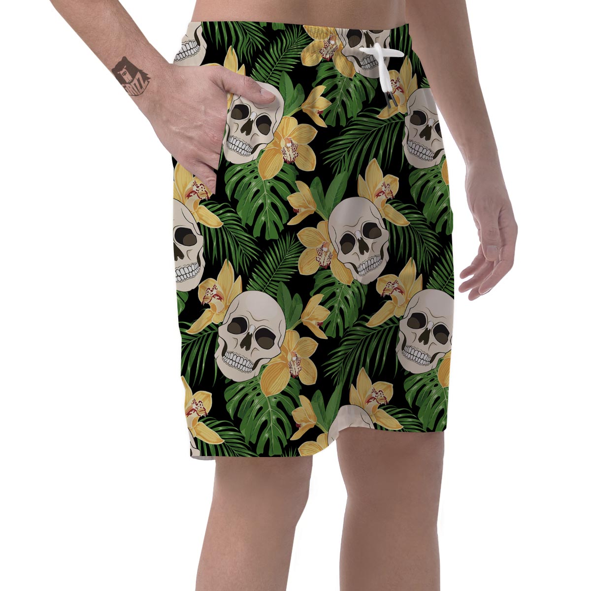 Tropical Floral Skull Men's Shorts-grizzshop
