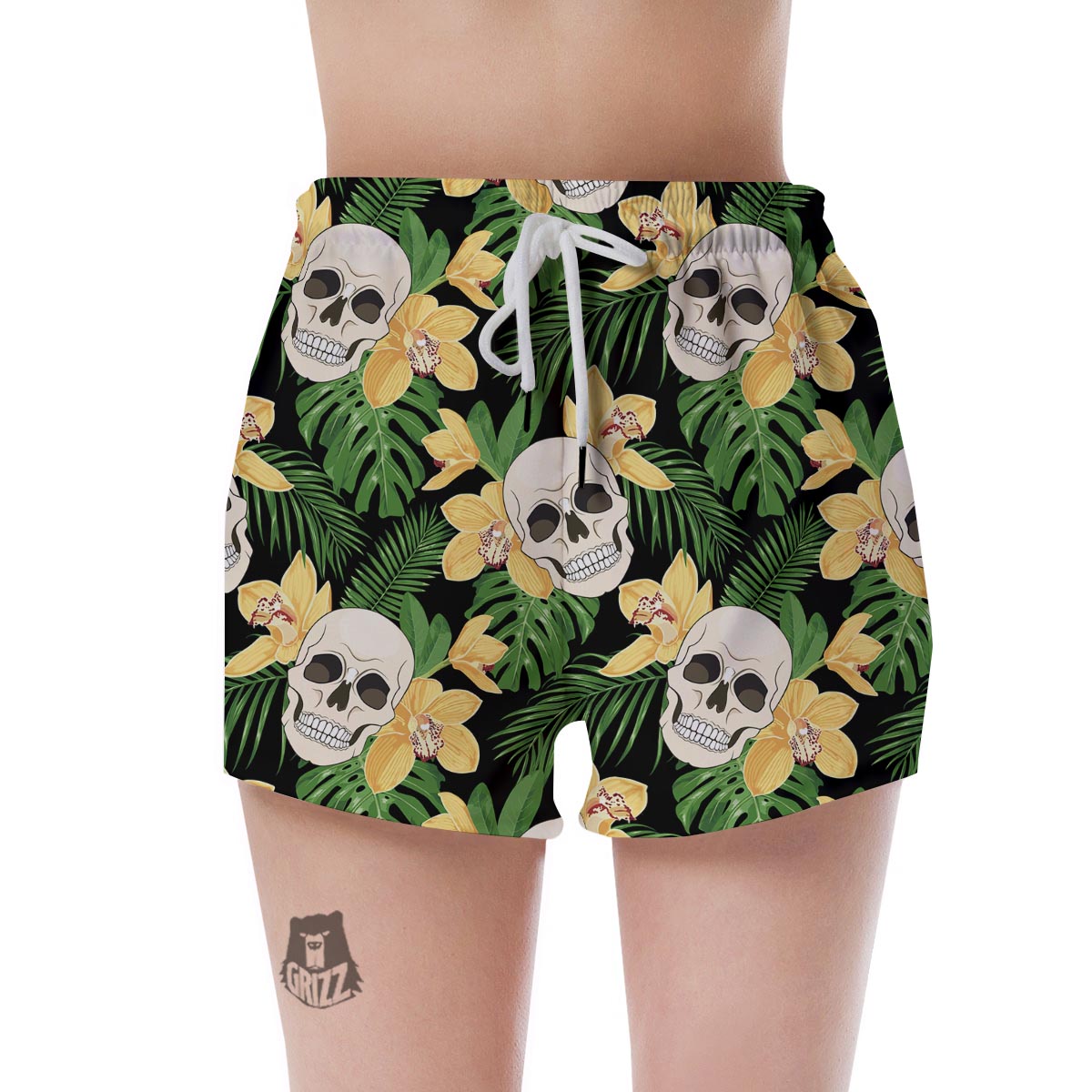 Tropical Floral Skull Women's Shorts-grizzshop