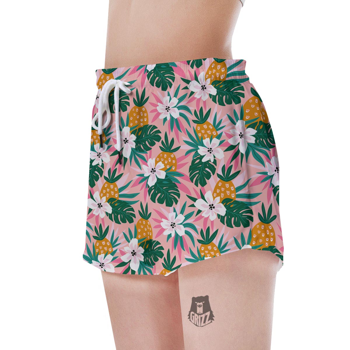 Tropical Flower Hawaiian Pineapple Print Women's Shorts-grizzshop