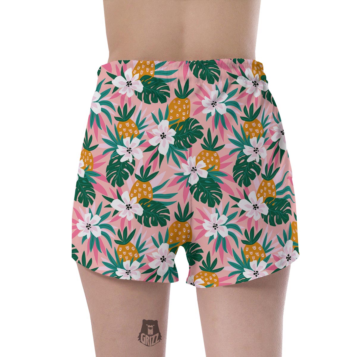 Tropical Flower Hawaiian Pineapple Print Women's Shorts-grizzshop