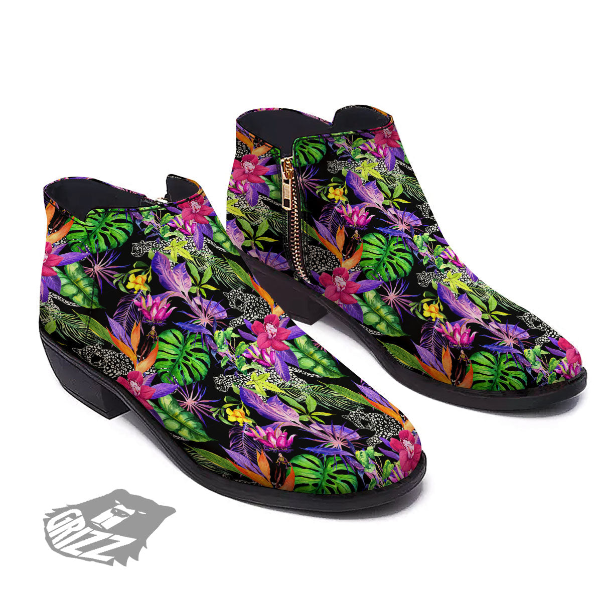 Tropical Flower Leaf Light Print Pattern Ankle Boots-grizzshop
