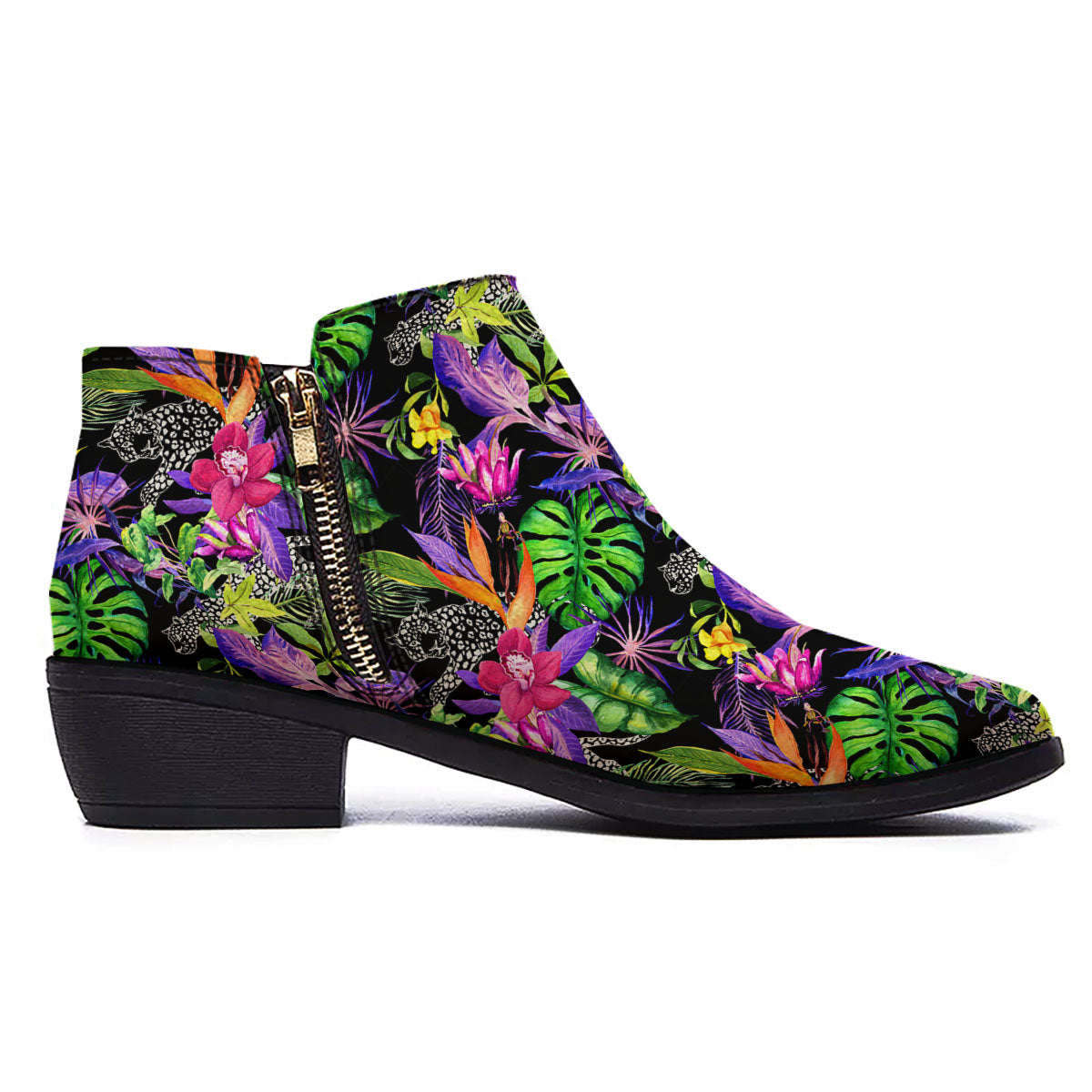 Tropical Flower Leaf Light Print Pattern Ankle Boots-grizzshop