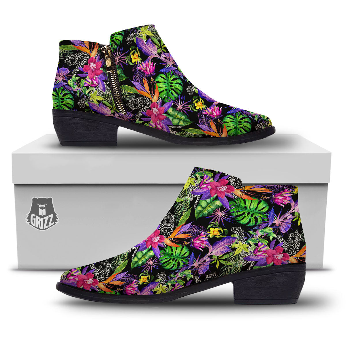 Tropical Flower Leaf Light Print Pattern Ankle Boots-grizzshop
