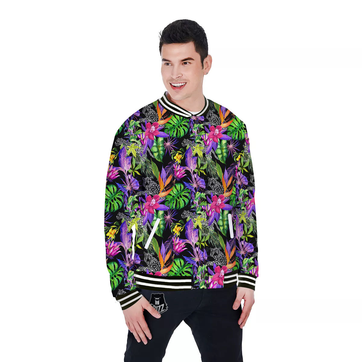 Tropical Flower Leaf Light Print Pattern Baseball Jacket-grizzshop