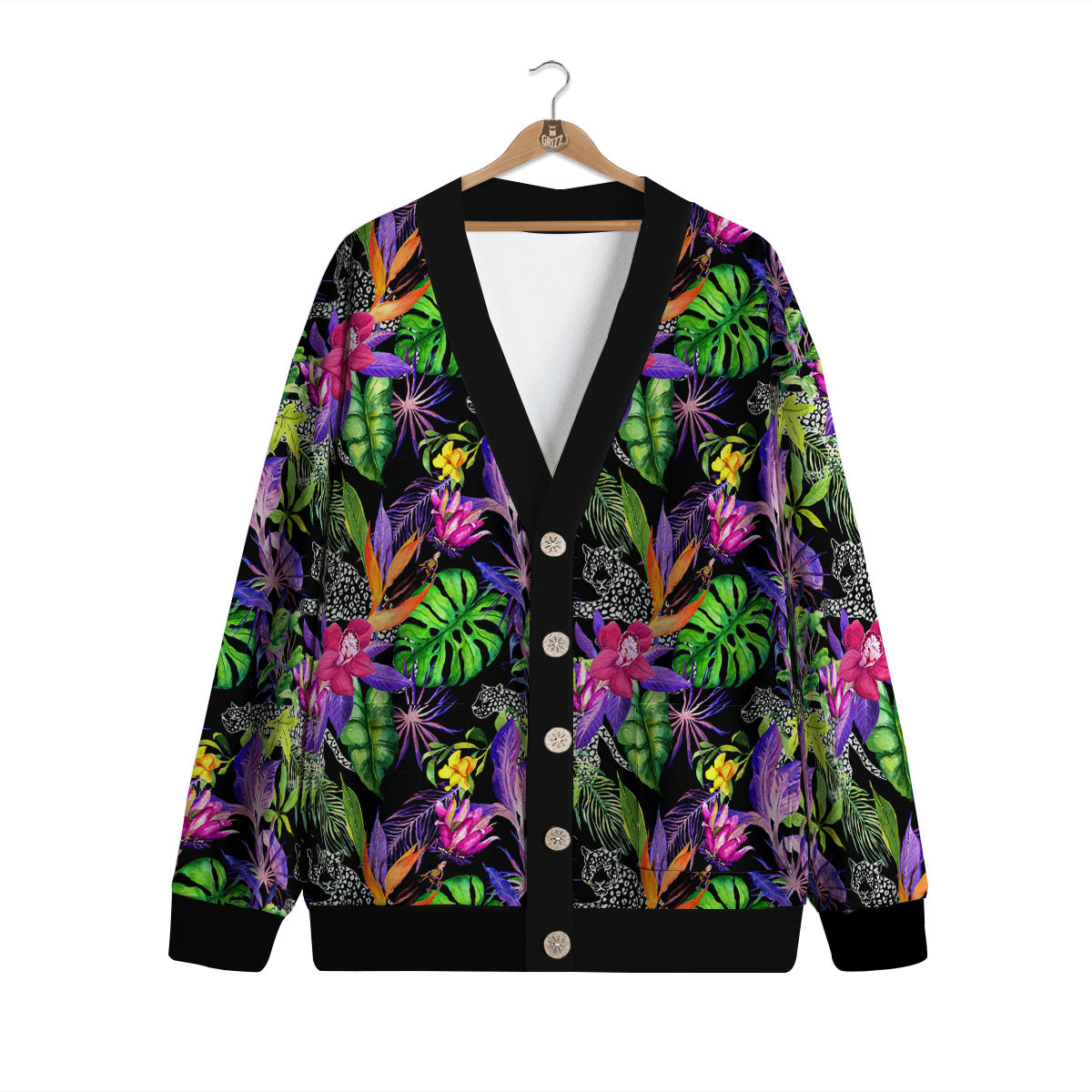 Tropical Flower Leaf Light Print Pattern Cardigan-grizzshop