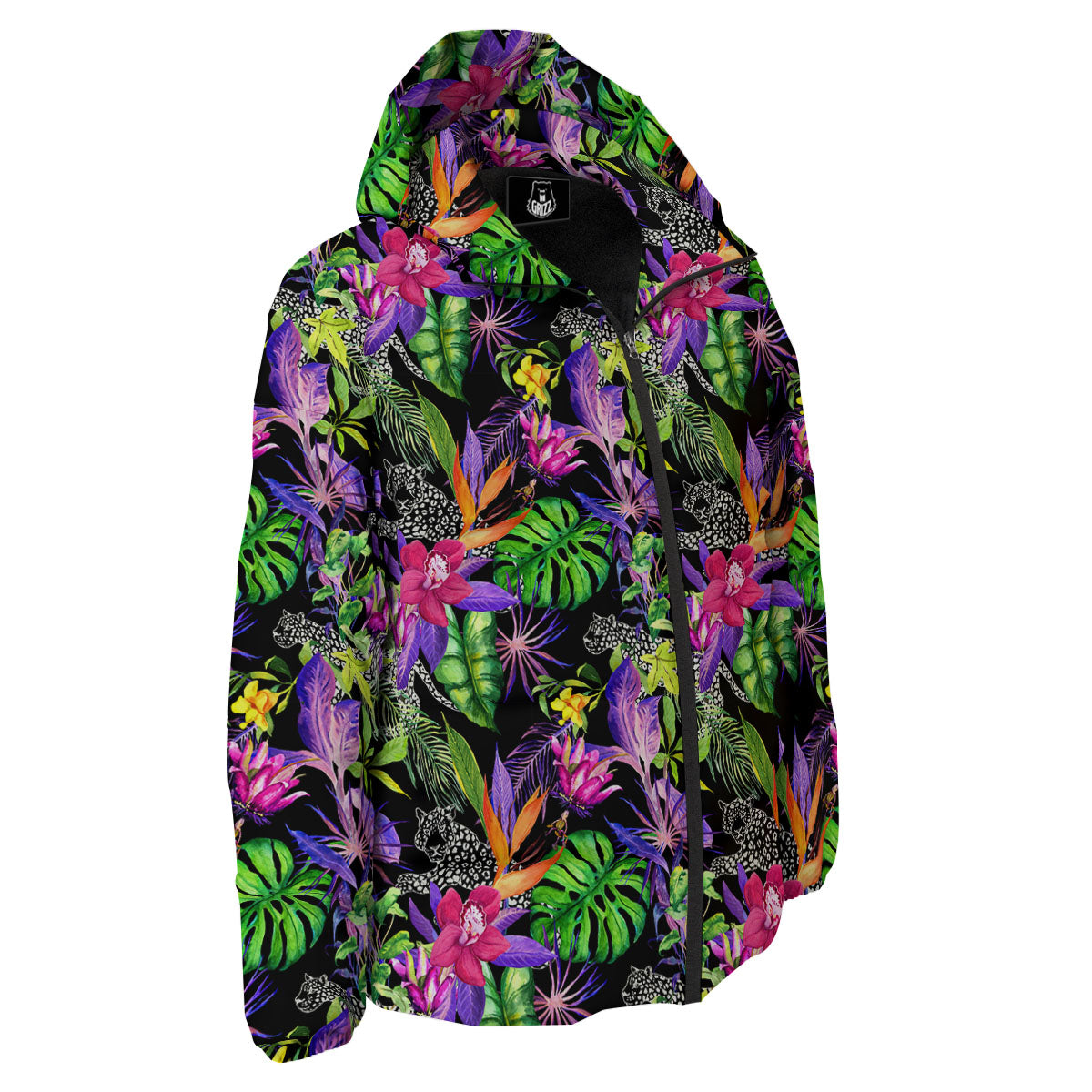 Tropical Flower Leaf Light Print Pattern Down Jacket-grizzshop