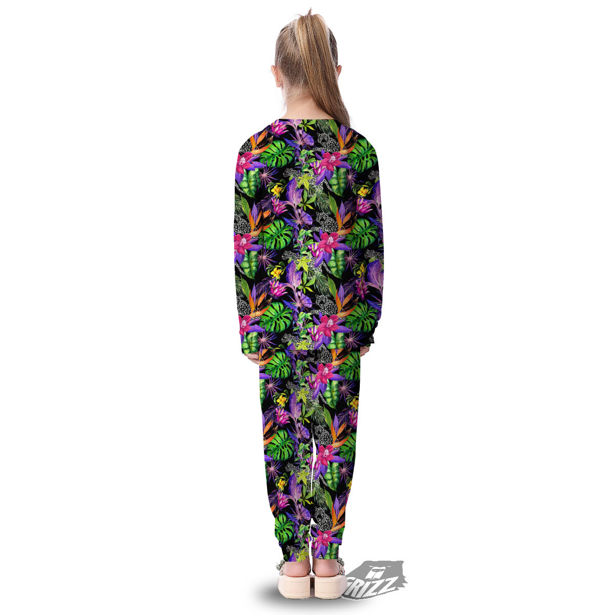 Tropical Flower Leaf Light Print Pattern Kid's Pajamas-grizzshop