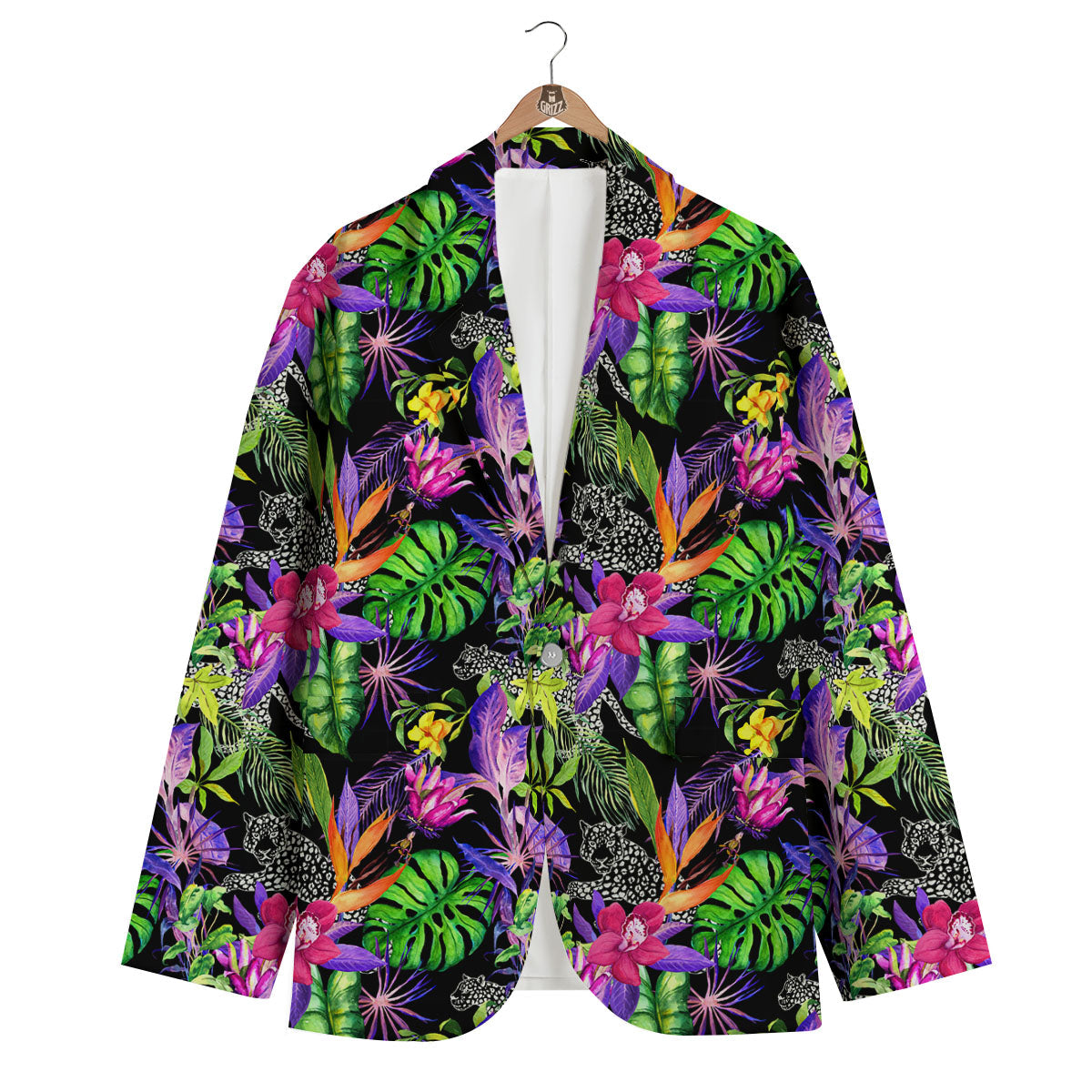 Tropical Flower Leaf Light Print Pattern Men's Blazer-grizzshop