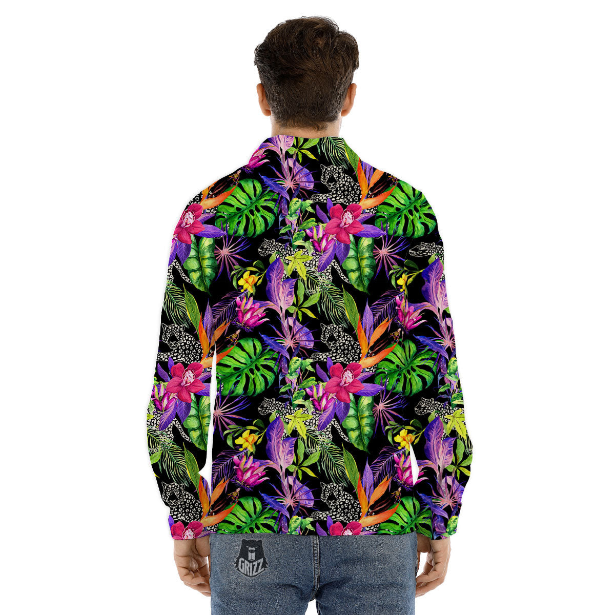 Tropical Flower Leaf Light Print Pattern Men's Dress Shirts-grizzshop
