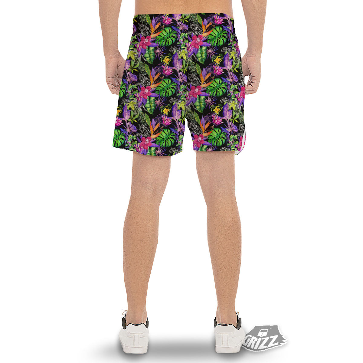 Tropical Flower Leaf Light Print Pattern Men's Gym Shorts-grizzshop