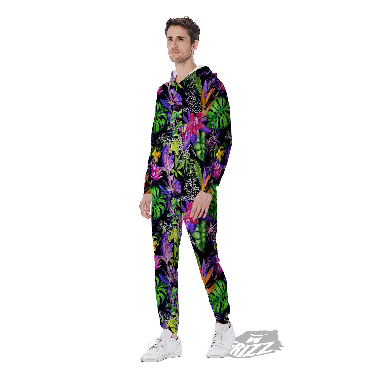 Tropical Flower Leaf Light Print Pattern Men's Jumpsuit-grizzshop
