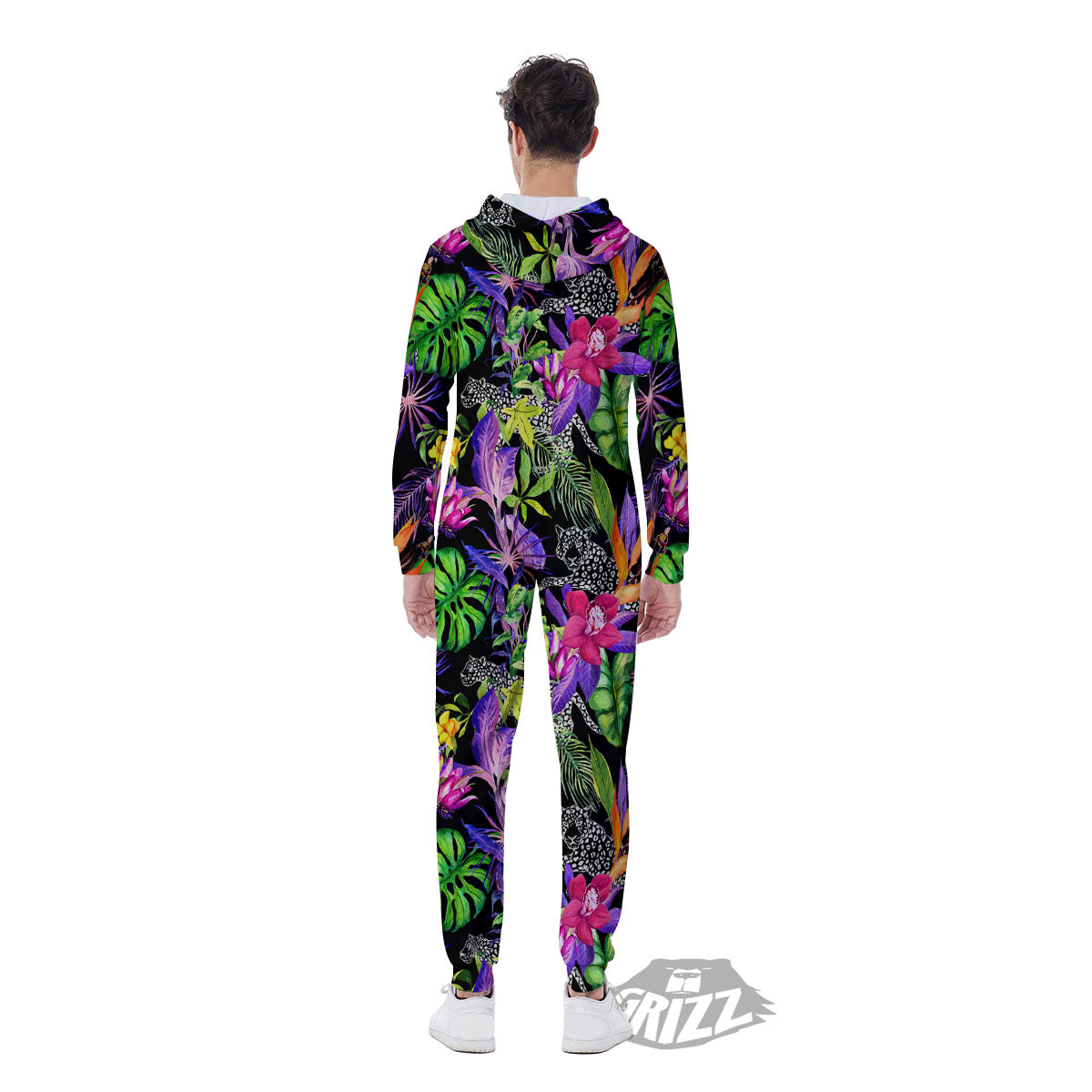 Tropical Flower Leaf Light Print Pattern Men's Jumpsuit-grizzshop