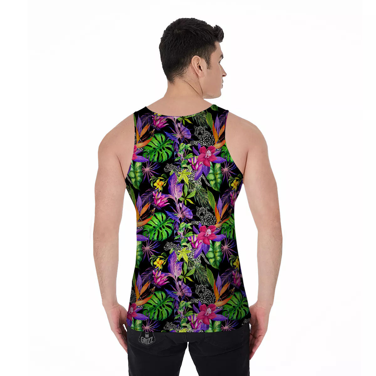 Tropical Flower Leaf Light Print Pattern Men's Tank Top-grizzshop