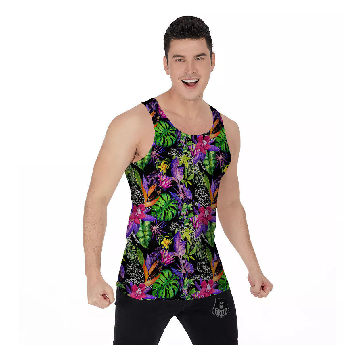 Tropical Flower Leaf Light Print Pattern Men's Tank Top-grizzshop
