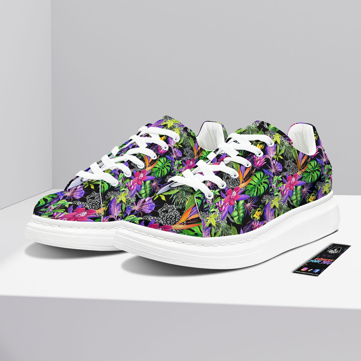 Tropical Flower Leaf Light Print Pattern Platform Shoes-grizzshop