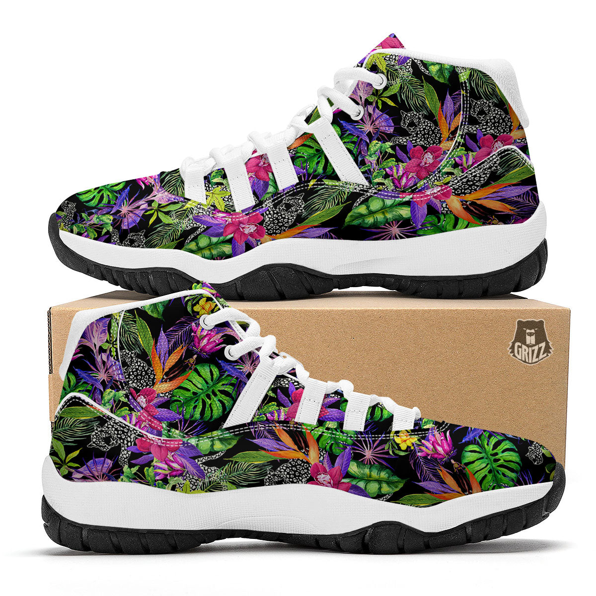 Tropical Flower Leaf Light Print Pattern White Bball Shoes-grizzshop