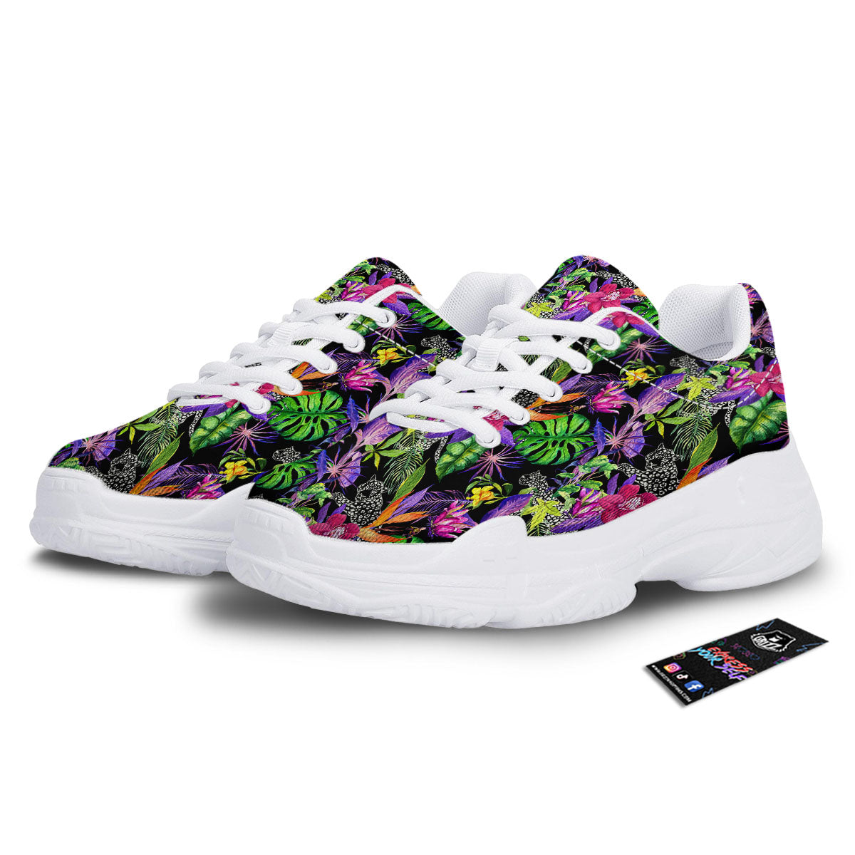 Tropical Flower Leaf Light Print Pattern White Chunky Shoes-grizzshop