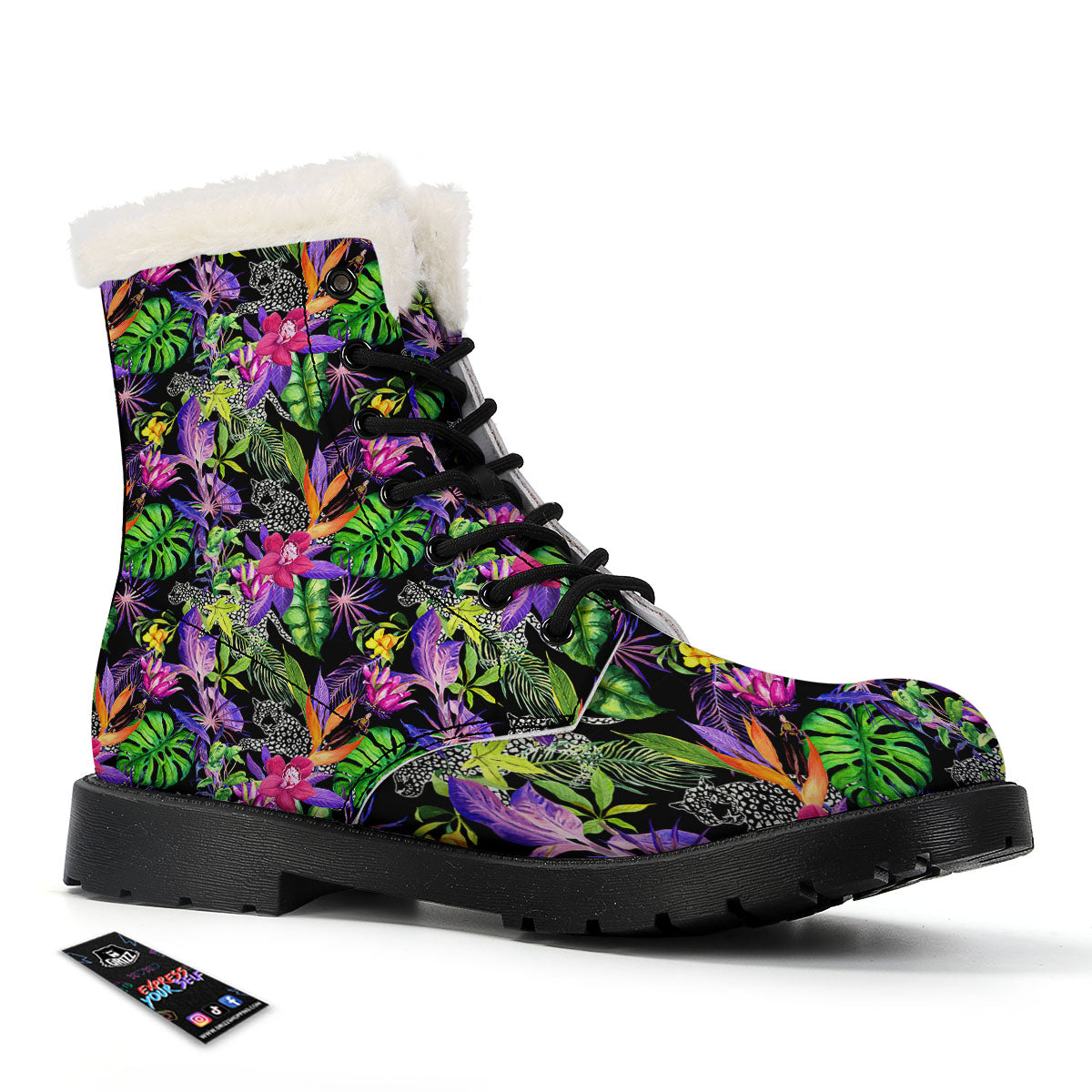 Tropical Flower Leaf Light Print Pattern Winter Boots-grizzshop