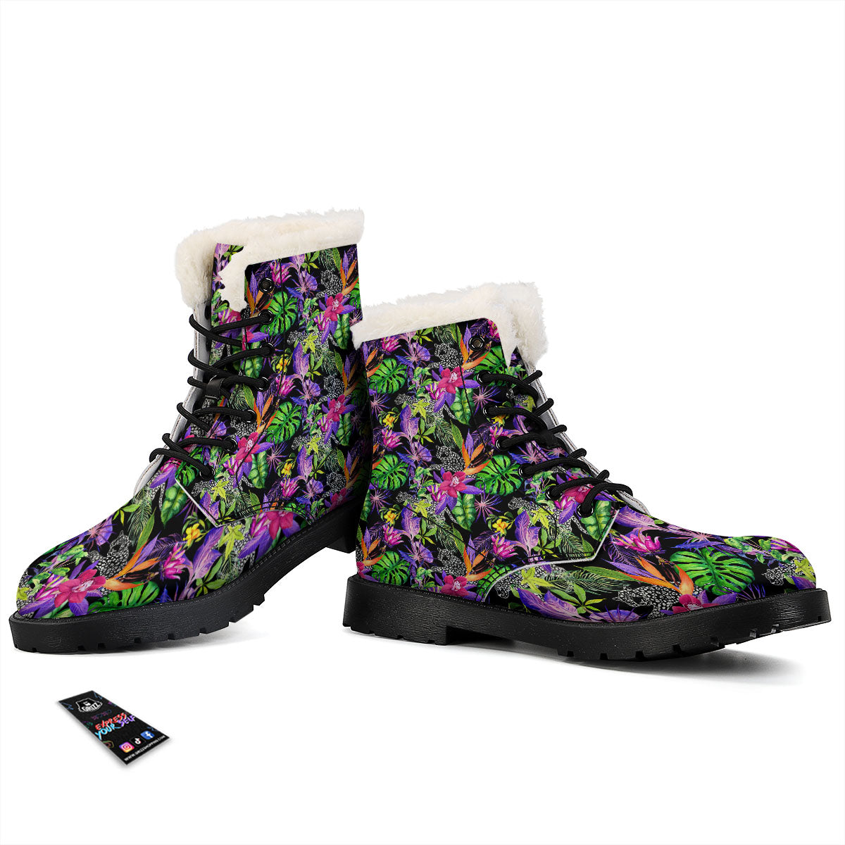 Tropical Flower Leaf Light Print Pattern Winter Boots-grizzshop