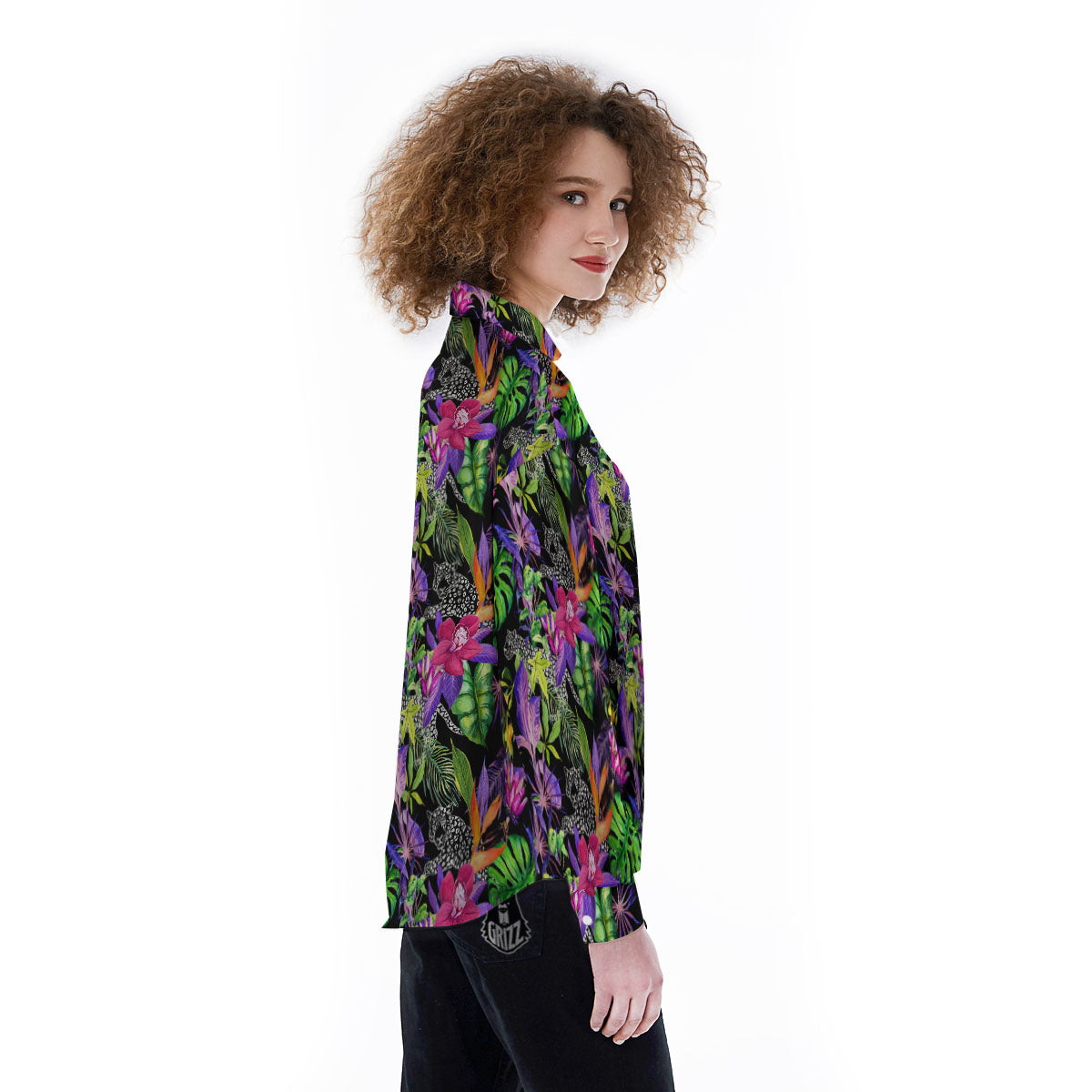 Tropical Flower Leaf Light Print Pattern Women's Long Sleeve Shirts-grizzshop