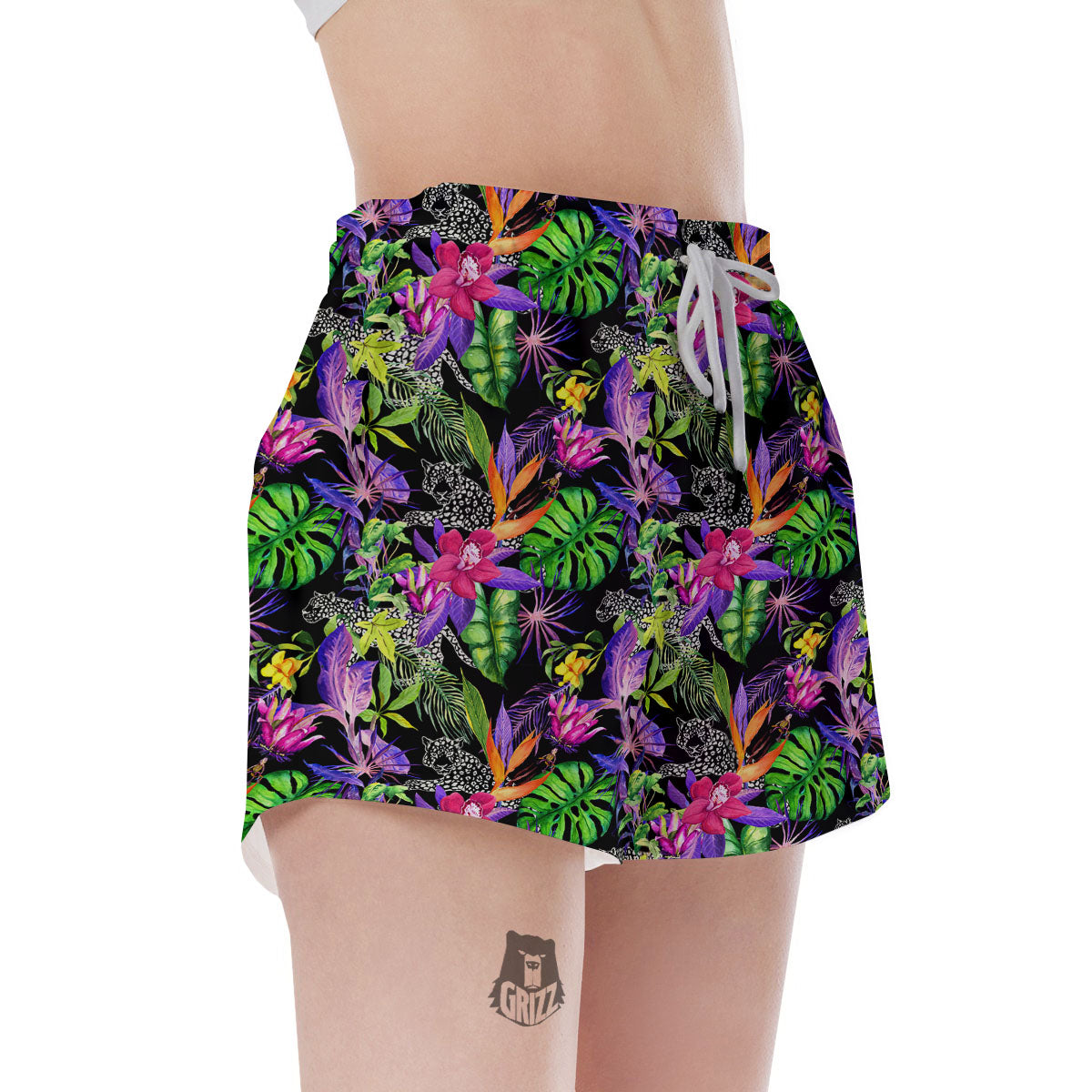 Tropical Flower Leaf Light Print Pattern Women's Shorts-grizzshop