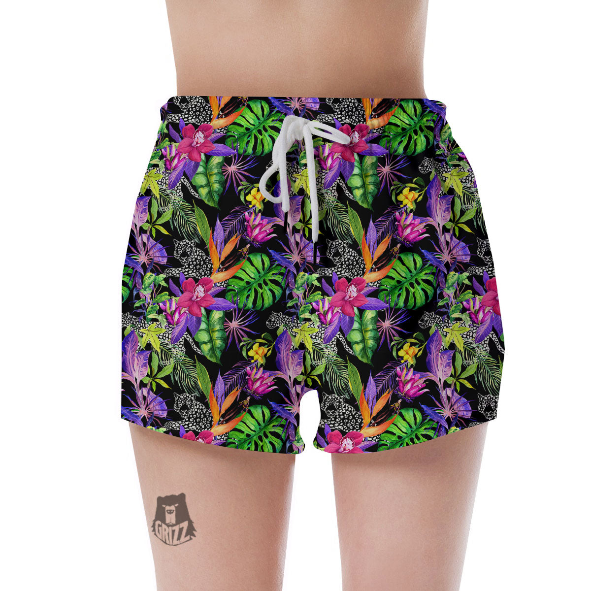Tropical Flower Leaf Light Print Pattern Women's Shorts-grizzshop