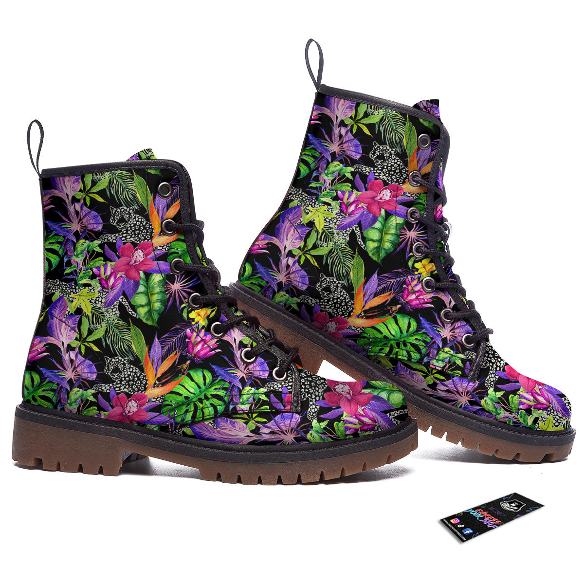 Tropical Flower Leaf Light Print Pattern Work Boots-grizzshop