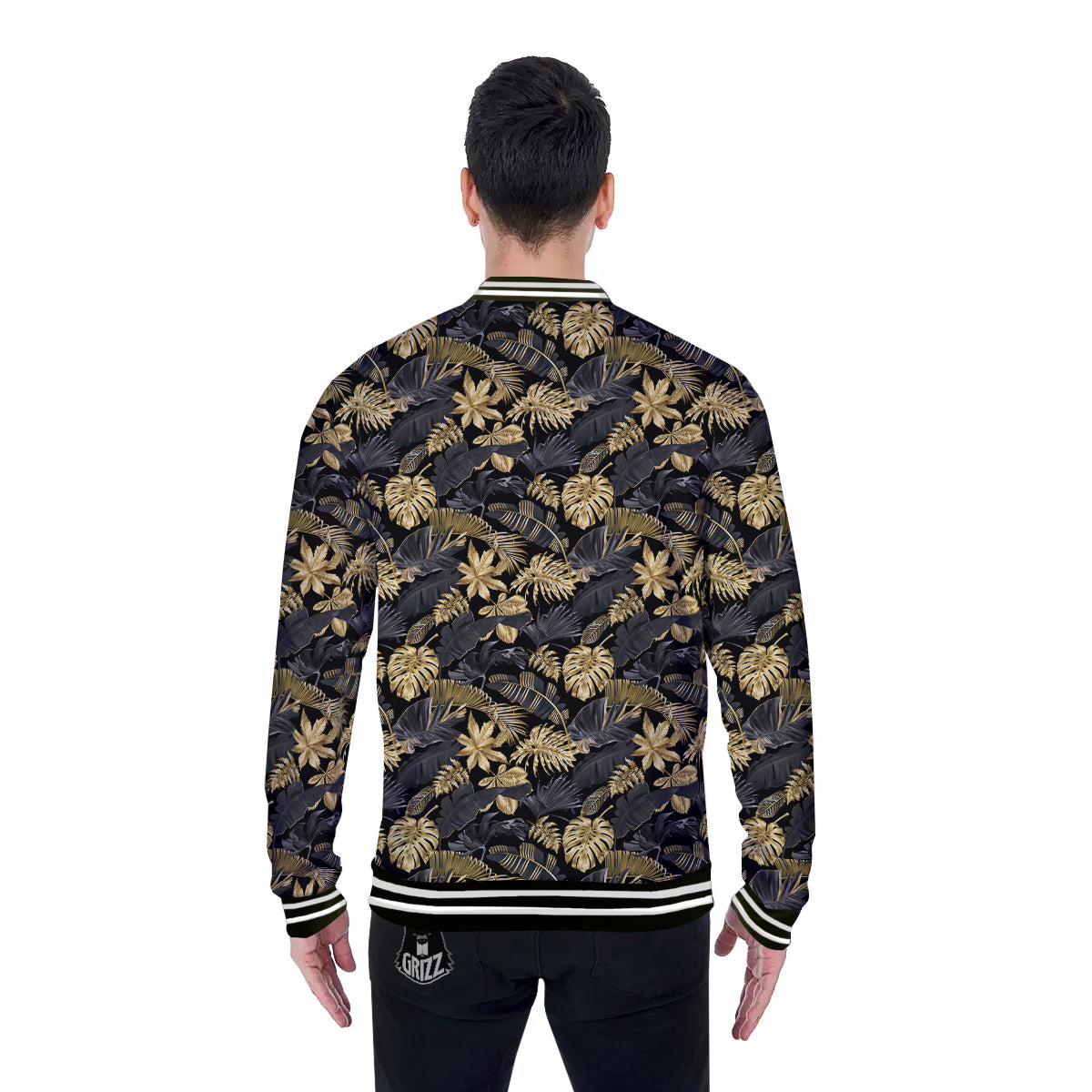 Tropical Gold And Black Print Pattern Baseball Jacket-grizzshop