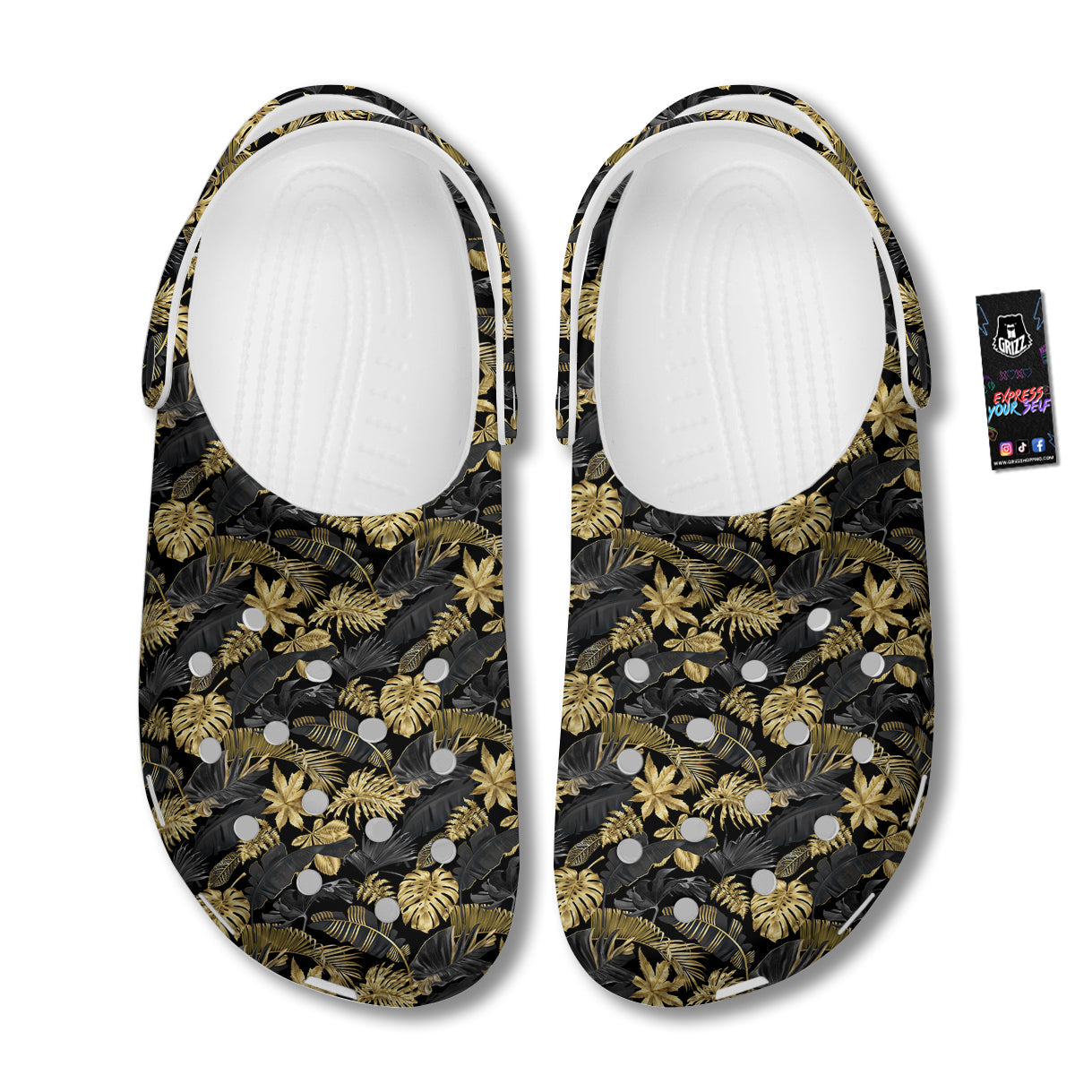 Tropical Gold And Black Print Pattern Clog-grizzshop