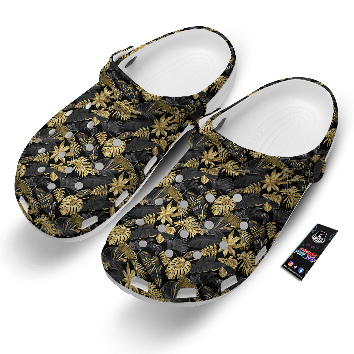 Tropical Gold And Black Print Pattern Clog-grizzshop