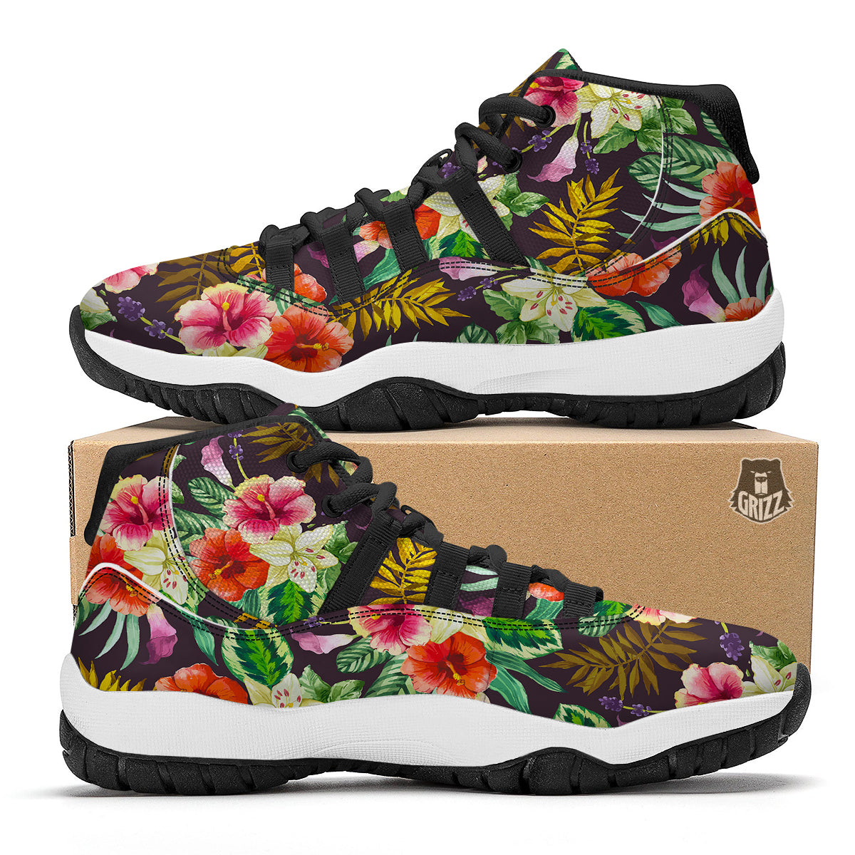 Tropical Hawaii Colorful Print Pattern Black Bball Shoes-grizzshop