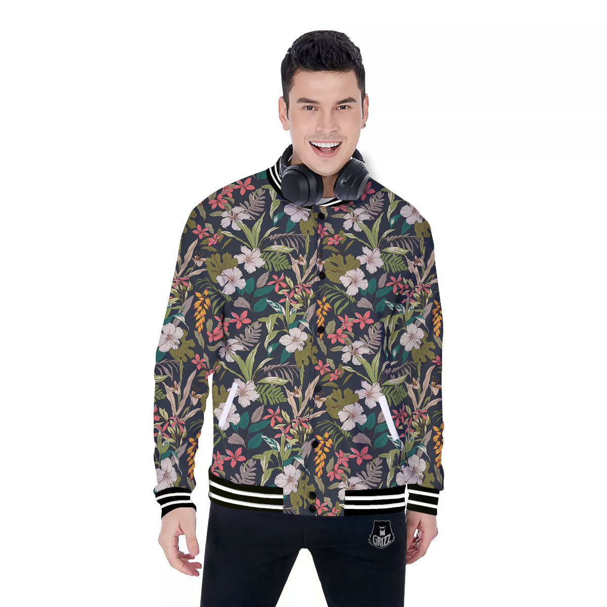Tropical Hawaiian Aloha Print Pattern Baseball Jacket-grizzshop