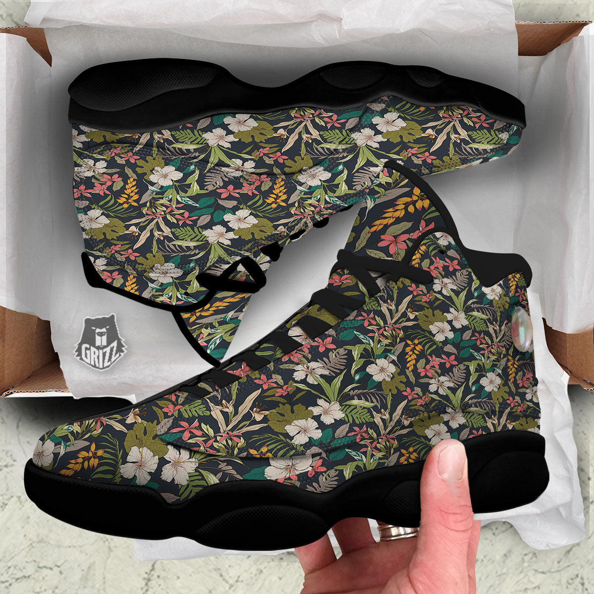 Tropical Hawaiian Aloha Print Pattern Black Basketball Shoes-grizzshop