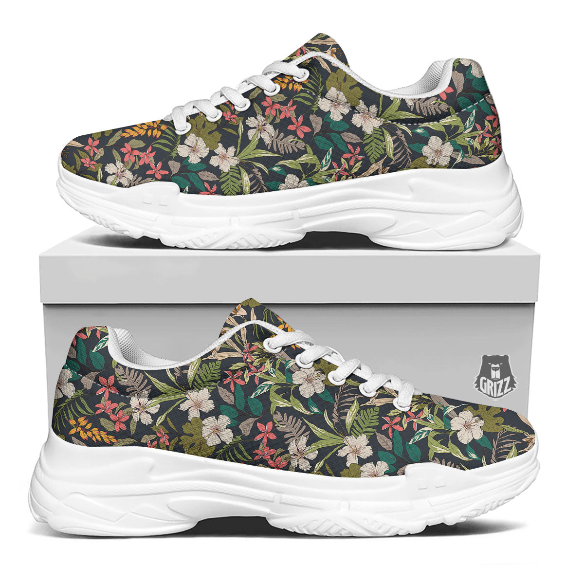 Tropical Hawaiian Aloha Print Pattern White Chunky Shoes-grizzshop