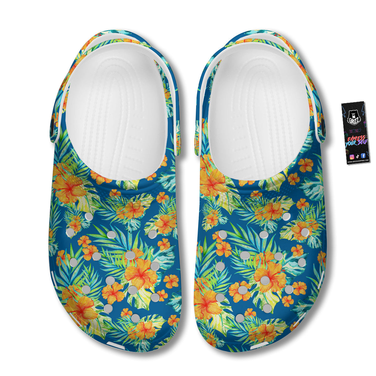 Tropical Hawaiian Blue Orange Print Pattern Clog-grizzshop