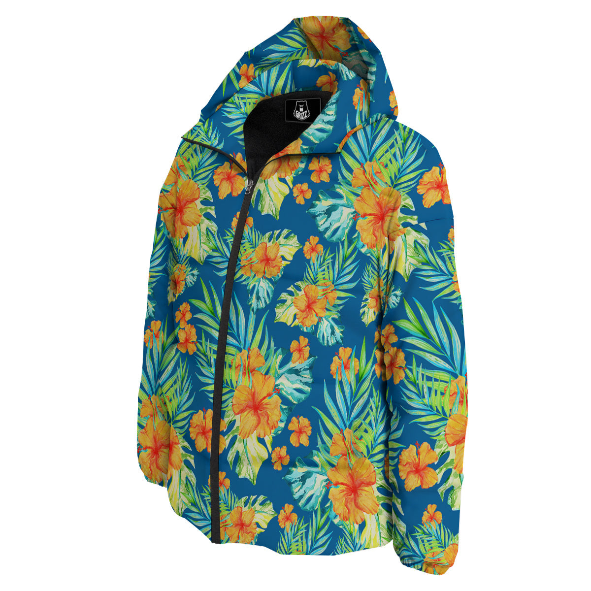 Tropical Hawaiian Blue Orange Print Pattern Down Jacket-grizzshop
