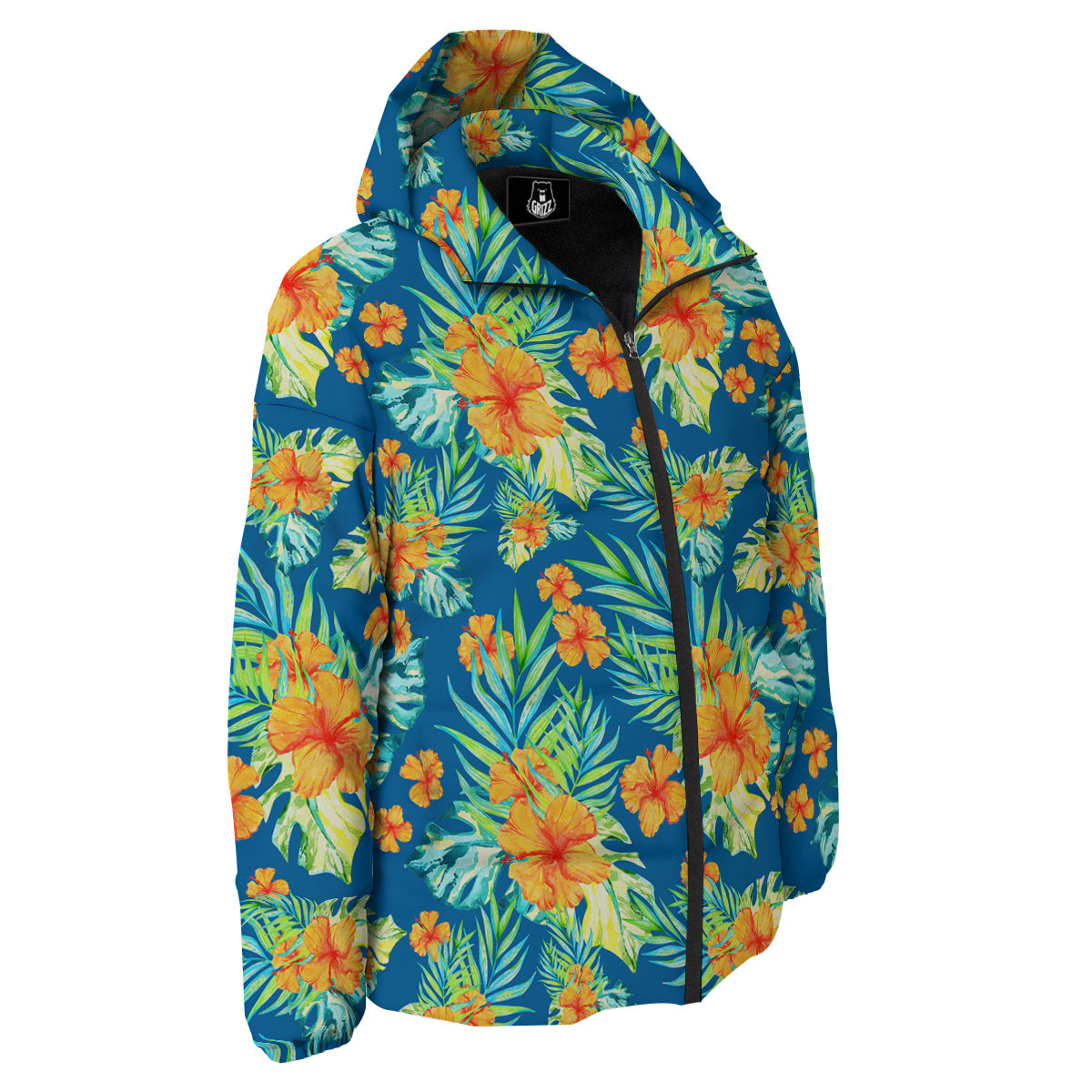 Tropical Hawaiian Blue Orange Print Pattern Down Jacket-grizzshop