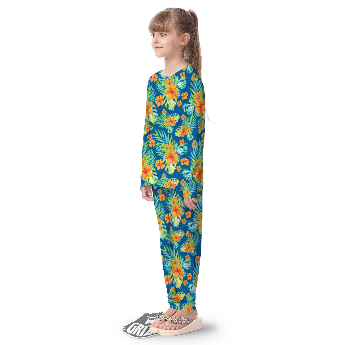 Tropical Hawaiian Blue Orange Print Pattern Kid's Pajamas-grizzshop