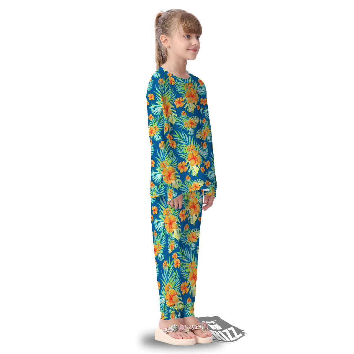 Tropical Hawaiian Blue Orange Print Pattern Kid's Pajamas-grizzshop