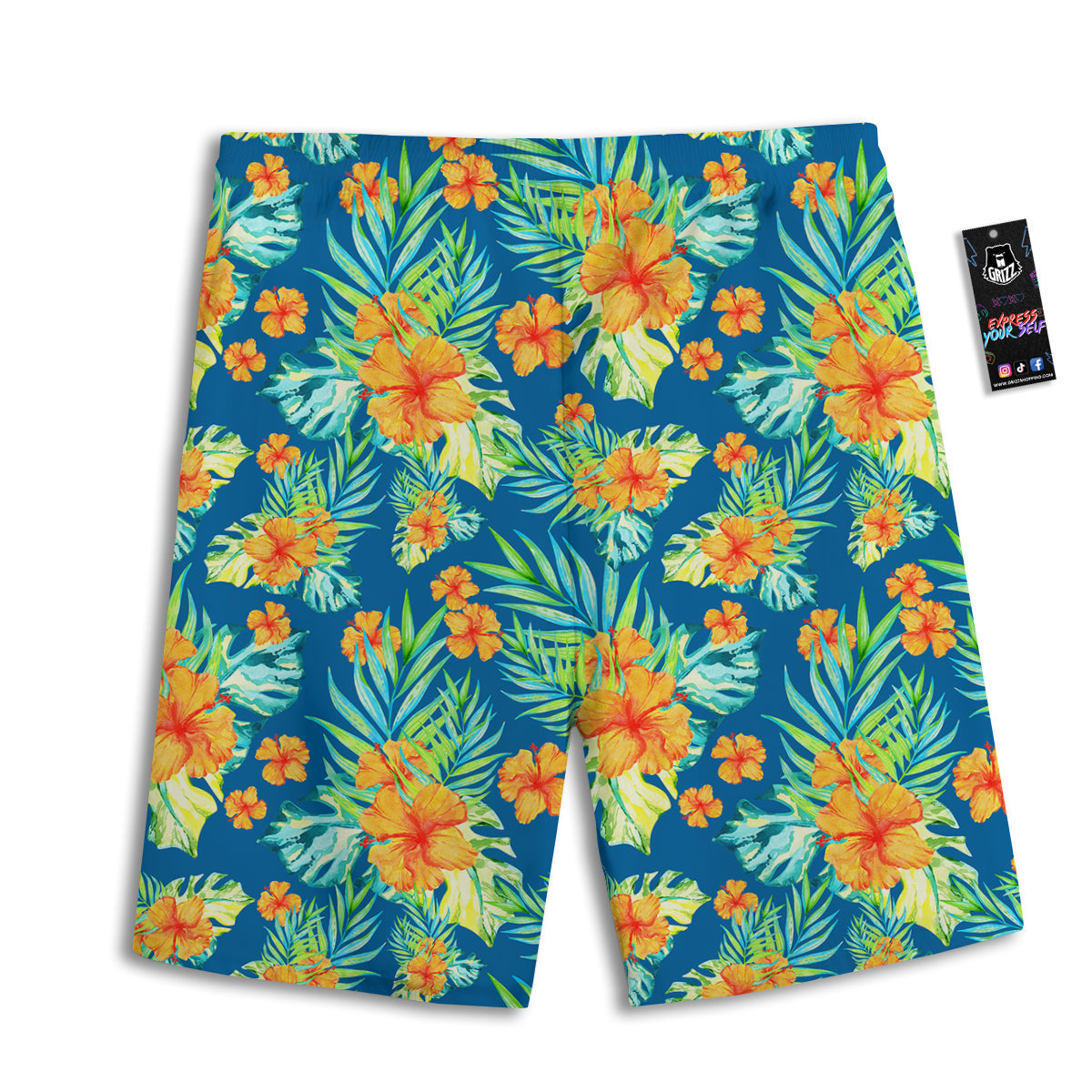 Tropical Hawaiian Blue Orange Print Pattern Men's Athletic Shorts