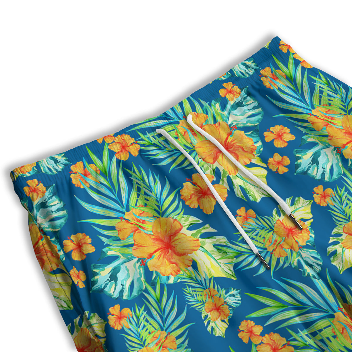 Tropical Hawaiian Blue Orange Print Pattern Men's Athletic Shorts