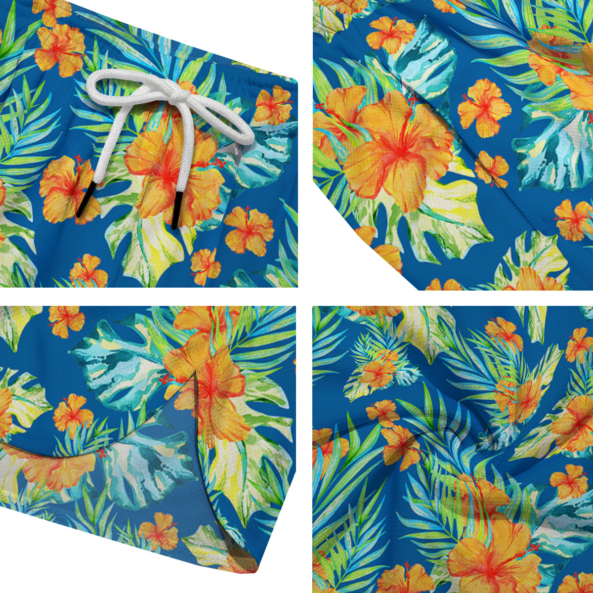 Tropical Hawaiian Blue Orange Print Pattern Men's Running Shorts-grizzshop