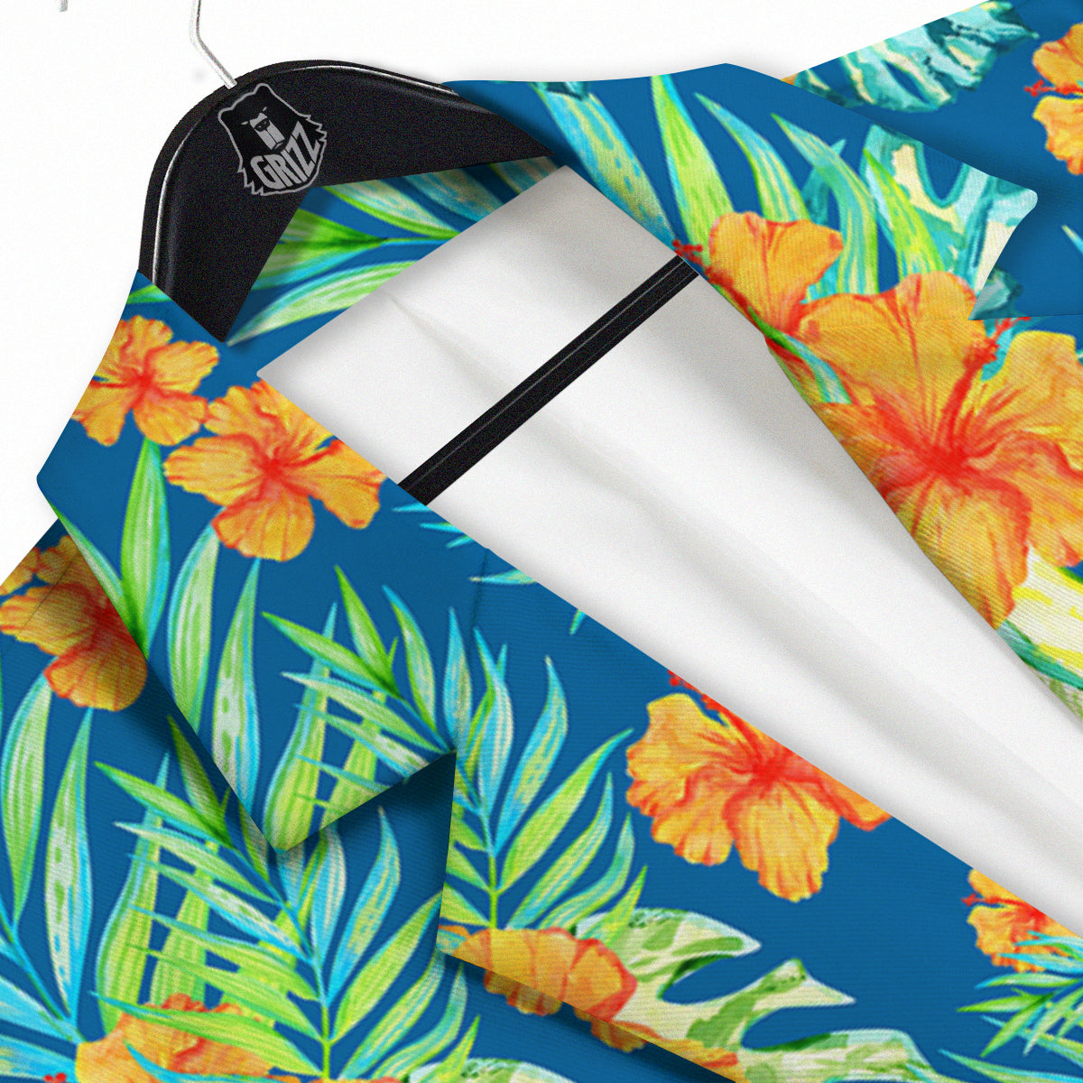 Tropical Hawaiian Blue Orange Print Pattern Men's Sport Coat-grizzshop