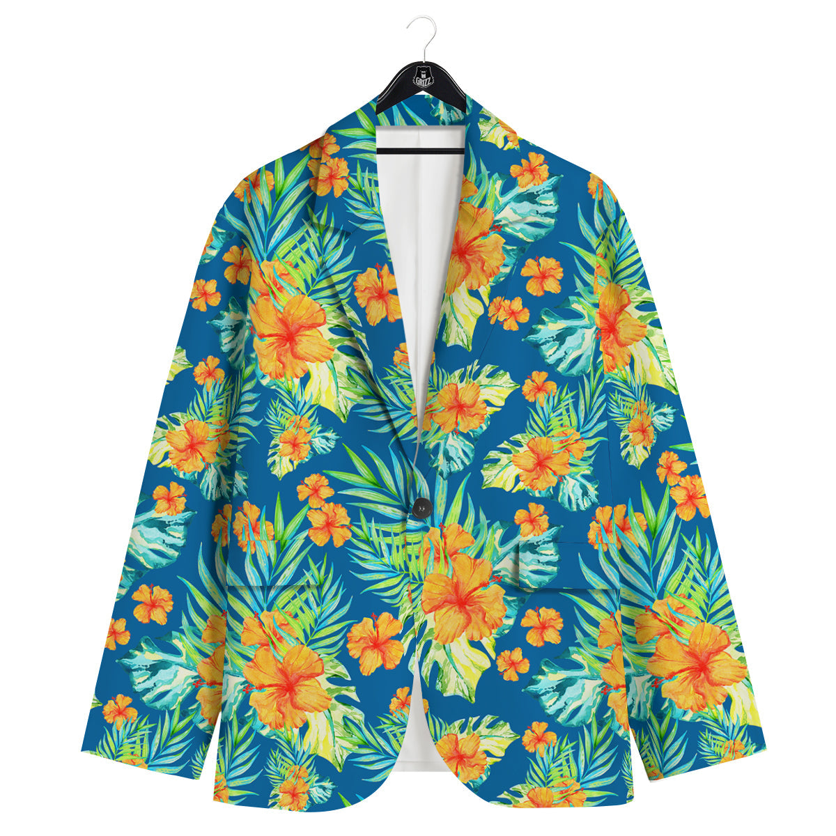 Tropical Hawaiian Blue Orange Print Pattern Men's Sport Coat-grizzshop