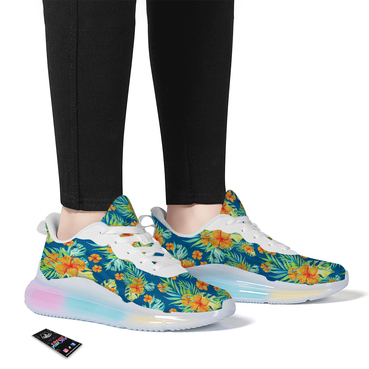 Tropical Hawaiian Blue Orange Print Pattern Running Sneakers-grizzshop