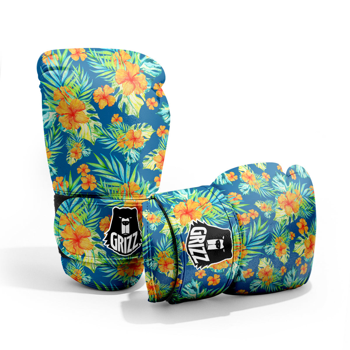 Tropical Hawaiian Blue Orange Print Pattern Sparring Gloves-grizzshop